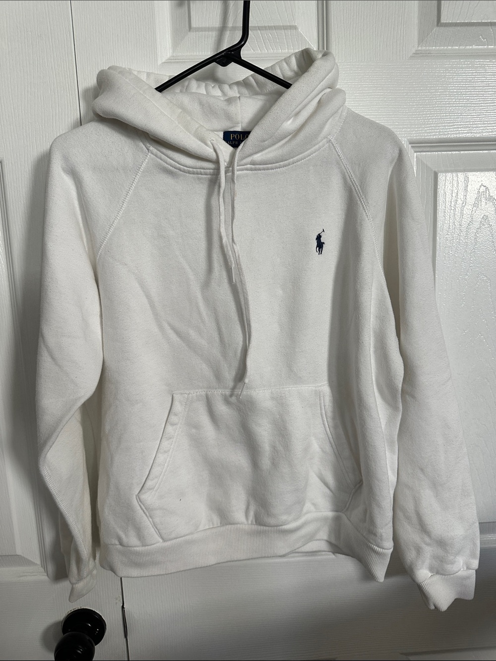 Men’s Polo by Ralph Lauren White Pullover Hoodie with Navy Pony